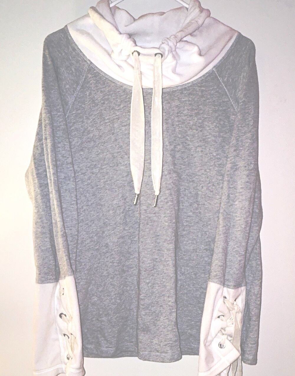 Calvin Klein Performance Gray White Pullover Hoodie Lace-Up Sleeve Womens L